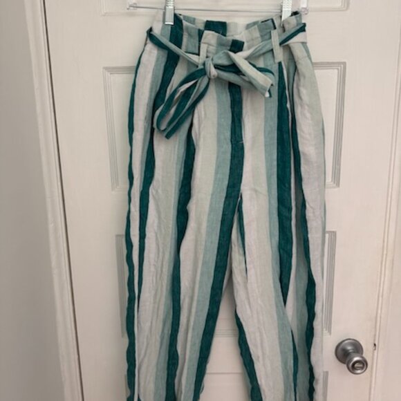 J.Crew Paper-Bag Linen Pants Turquoise/White Stripe - 4 - Picture 4 of 10